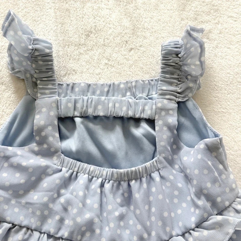 Rave Editions Girls 2T Blue‎ Polka Dot Tiered Ruffle Dress Toddler Party